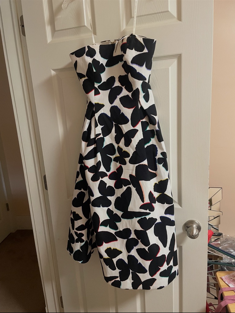 Kate Spade Strapless White Dress With Black Butterfly Print